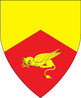 Per chevron Or and gules, in base a griffin dormant Or