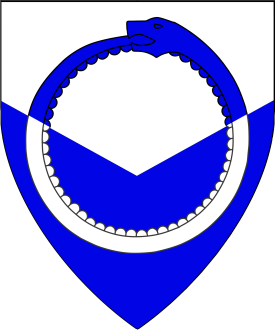 Per chevron inverted argent and azure, a serpent in annulo vorant of its own tail counterchanged