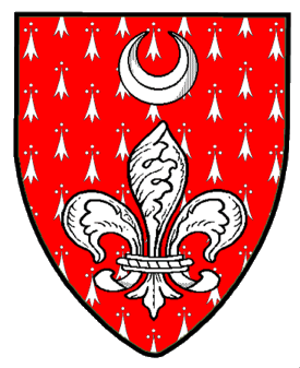 Gules ermined, a fleur-de-lis and in chief a crescent argent.