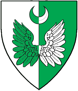 Per pale argent and vert, a vol and in chief a crescent counterchanged.