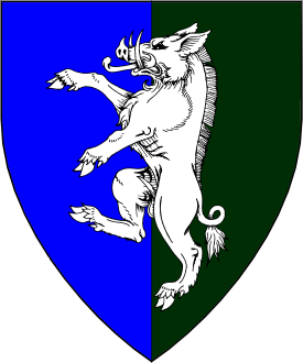 Per pale azure and vert, a boar rampant argent