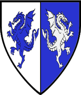 Per pale argent and azure, two dragons addorsed counterchanged