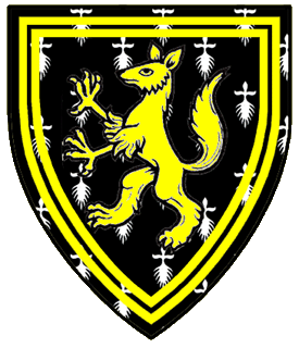 Counter-ermine, an enfield rampant within a double tressure Or.