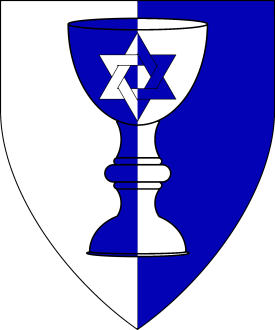Per pale argent and azure on a chalice a star of David all counterchanged