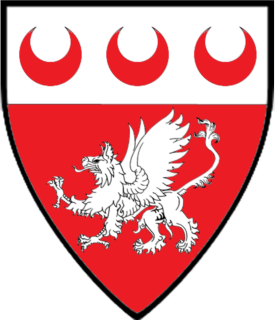 Gules, a griffin passant and on a chief argent three crescents gules
