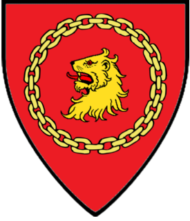Gules, a lion's head erased within an annulet of chain Or.