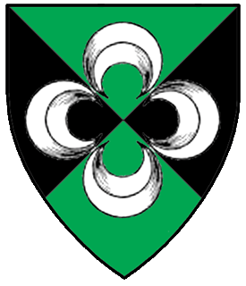 Per saltire vert and sable, four crescents conjoined in cross points inward argent.