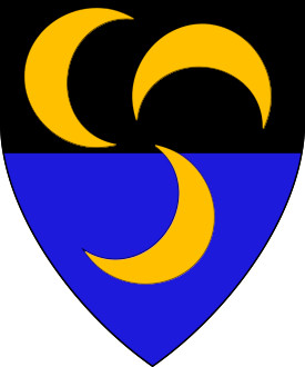 Per fess sable and azure, three crescents in pall, horns clockwise Or.