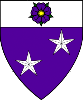 Purpure, in bend sinister two mullets, on chief argent a rose purpure