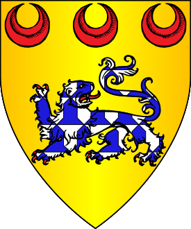 Or, a lion passant regardant vair and in chief three crescents gules.