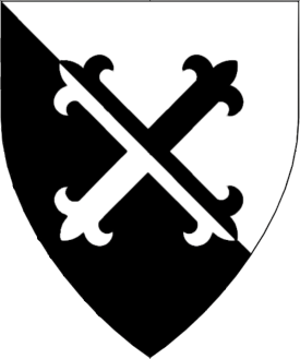 Per bend argent and sable, a saltire flory counterchanged