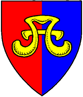Per pale gules and azure, a water bouget Or.