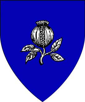 Azure, a pomegranate slipped and leaved argent