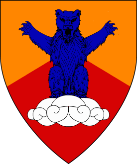 Per chevron Or and gules, a bear sejant erect affronty azure atop a cloud argent Device or arms for Tabitta Sclafani