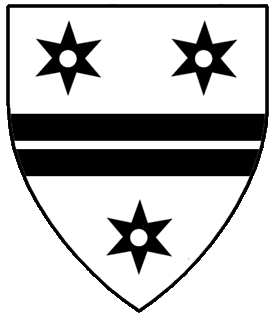 Argent, two bars between three mullets of six points pierced sable.