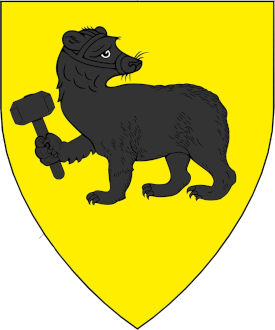 Or, a bear passant reguardant maintaining a hammer sable