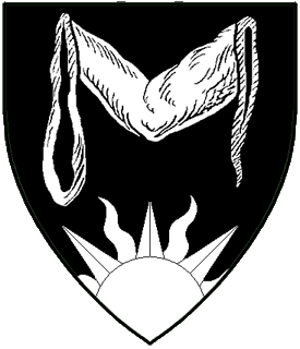 Sable, a maunch and issuant from base a demi-sun argent.
