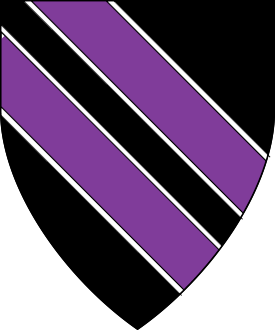 Sable, two bendlets purpure fimbriated argent.